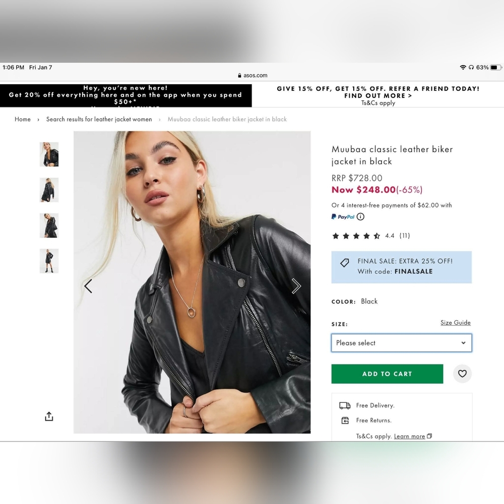 Muubaa Classic Leather Biker Jacket Size 8